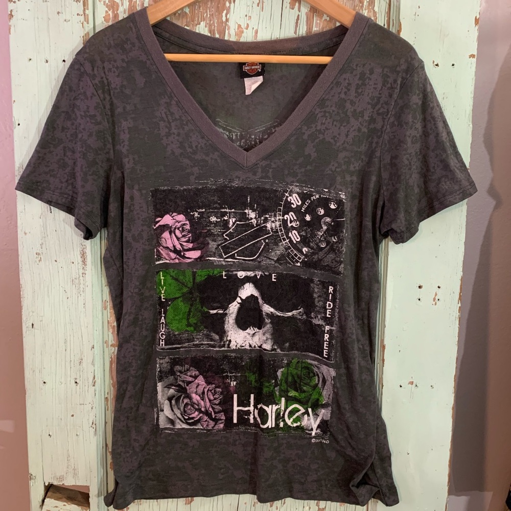 Women’s Harley Davidson Tombstone AZ grey v-neck t-shirt